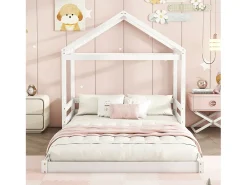 Cama cabine 140x200cm em madeira maciça - com base em ripado - Branca (colchão não incluído)