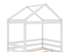 Cama cabine 140x200cm em madeira maciça - com base em ripado - Branca (colchão não incluído)