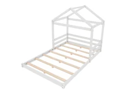 Cama cabine 140x200cm em madeira maciça - com base em ripado - Branca (colchão não incluído)