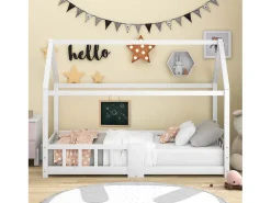 Cama cabine 90x200cm em madeira maciça - com quadro preto - Branco
