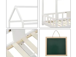 Cama cabine 90x200cm em madeira maciça - com quadro preto - Branco