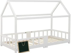 Cama cabine 90x200cm em madeira maciça - com quadro preto - Branco