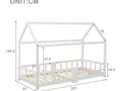 Cama cabine 90x200cm em madeira maciça - com quadro preto - Branco