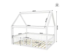 Cama cabine 140x200cm em metal - com barreiras e porta - Branco