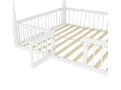 Cama cabine 140x200cm em metal - com barreiras e porta - Branco