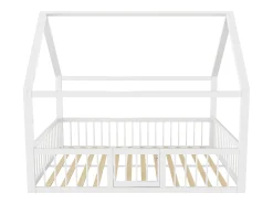 Cama cabine 140x200cm em metal - com barreiras e porta - Branco