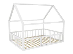 Cama cabine 140x200cm em metal - com barreiras e porta - Branco