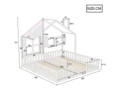 Cama casa infantil 90 x 200 cm - con iluminação LED - con barreiras de segurança - con prateleiras de armazenamento - branco​ (colchão não incluído)