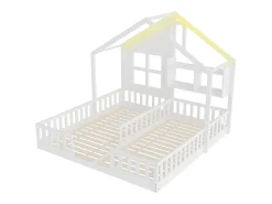 Cama casa infantil 90 x 200 cm - con iluminação LED - con barreiras de segurança - con prateleiras de armazenamento - branco​ (colchão não incluído)