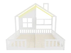 Cama casa infantil 90 x 200 cm - con iluminação LED - con barreiras de segurança - con prateleiras de armazenamento - branco​ (colchão não incluído)