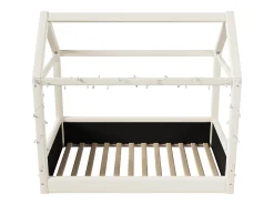 Cama casa 90x200cm - com fita de luz LED - Design de telhado - MDF - Bege (colchão não incluído)