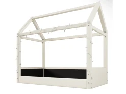 Cama casa 90x200cm - com fita de luz LED - Design de telhado - MDF - Bege (colchão não incluído)