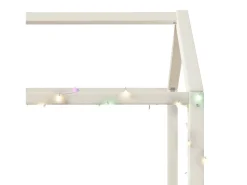 Cama casa 90x200cm - com fita de luz LED - Design de telhado - MDF - Bege (colchão não incluído)