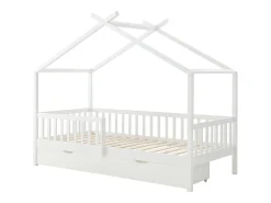 Cama casinha 90 x 190 cm com gavetas em pinho e MDF na cor branca - KIRALIO