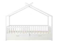 Cama casinha 90 x 190 cm com gavetas em pinho e MDF na cor branca - KIRALIO