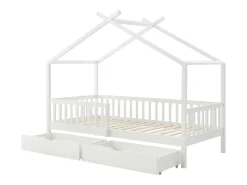 Cama casinha 90 x 190 cm com gavetas em pinho e MDF na cor branca - KIRALIO