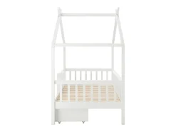 Cama casinha 90 x 190 cm com gavetas em pinho e MDF na cor branca - KIRALIO
