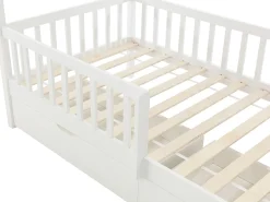 Cama casinha 90 x 190 cm com gavetas em pinho e MDF na cor branca - KIRALIO