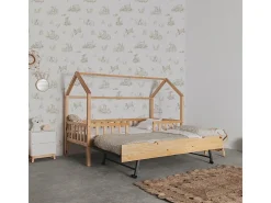 Cama casinha com grade + 2 gavetas em madeira pinho 90x190cm