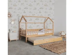 Cama casinha com grade + 2 gavetas em madeira pinho 90x190cm