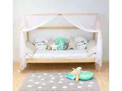 Cama casinha com grade + 2 gavetas em madeira pinho 90x190cm