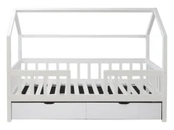 Cama casinha com grade + 2 gavetas madeira branca 90x190cm