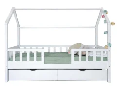 Cama casinha com grade + 2 gavetas madeira branca 90x190cm