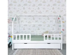 Cama casinha com grade + 2 gavetas madeira branca 90x190cm