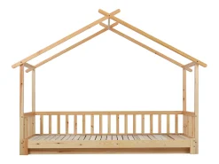 Cama casinha infantil 90/180x200 cm com cama auxiliar, acabamento madeira natural clara, sem colchão