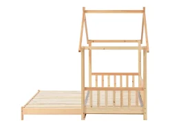 Cama casinha infantil 90/180x200 cm com cama auxiliar, acabamento madeira natural clara, sem colchão