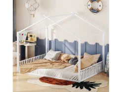 Cama casinha 140x200 cm para criança, em metal branco, design moderno de casa e estrutura sólida (sem colchão)