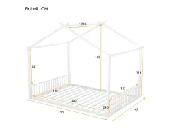 Cama casinha 140x200 cm para criança, em metal branco, design moderno de casa e estrutura sólida (sem colchão)