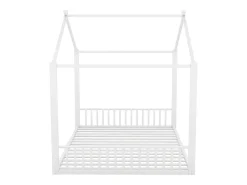 Cama casinha 140x200 cm para criança, em metal branco, design moderno de casa e estrutura sólida (sem colchão)