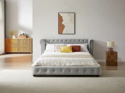 Cama chesterfield 180 x 200 cm veludo cinza-claro - TONGERLA