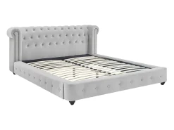 Cama chesterfield 160 x 200 cm veludo cinza-claro + colchão - TONGERLA