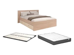 cama com 2 gavetas 140 x 190 cm cor natural e bege + estrado + colchão - VELONA