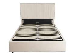 Cama com armazenamento "Mia" em veludo bege - 160 x 200 cm