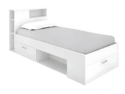 Cama com arrumações 90 x 190 cm Cor: branco com colchão e sommier. LEANDRE
