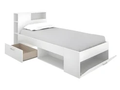 Cama com arrumações 90 x 190 cm Cor: branco com colchão e sommier. LEANDRE