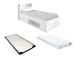 Cama com arrumações 90 x 190 cm Cor: branco com colchão e sommier. LEANDRE
