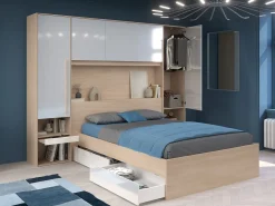 Cama com arrumação 140 x 190 cm com LEDs natural e branco brilhante + Estrado - VELONA