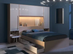 Cama com arrumação 140 x 190 cm com LEDs natural e branco brilhante + Estrado - VELONA