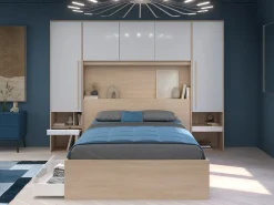 Cama com arrumação 140 x 190 cm com LEDs natural e branco brilhante + Estrado - VELONA