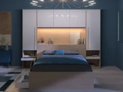 Cama com arrumação 140 x 190 cm com LEDs natural e branco brilhante + Estrado - VELONA