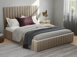 Cama com arrumação 160 x 200 cm cabeceira costuras verticais taupe + colchão LARALI