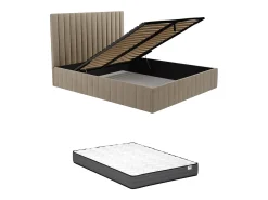 Cama com arrumação 160 x 200 cm cabeceira costuras verticais taupe + colchão LARALI