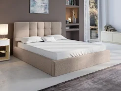 Cama com arrumação 180 x 200 cm em tecido bege + colchão - ELIAVA