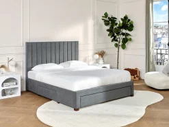 Cama com arrumação 160 x 200 cm em tecido cor cinza com colchão - LIAKO