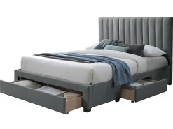 Cama com arrumação 160 x 200 cm em tecido cor cinza com colchão - LIAKO