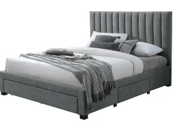 Cama com arrumação 160 x 200 cm em tecido cor cinza com colchão - LIAKO